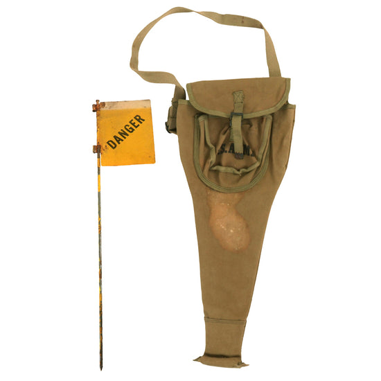 Original U.S. WWII DANGER Mine Field Marker Kit Flag Set with Carry Case & 3 Flags Original Items