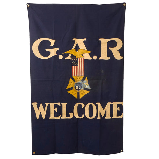 Original U.S. Civil War Post War Grand Army of the Republic (GAR) Painted Canvas Welcome Banner - 57" x 37" Original Items