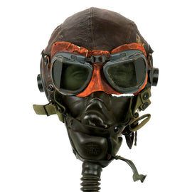 Original U.S. WWII Named USAAF Aviator Flight Helmet Set - British RAF Mk VIII Goggles, A-11 Helmet, & Type A-14 Oxygen Mask
