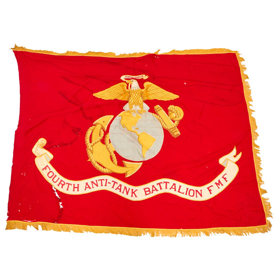 Original U.S. Pre Vietnam War Era 1959 Dated Chain Stitch Embroidered US Marine Corps Battle Standard Flag With 4th Anti-Tank Battalion Scroll by Annin and Co - 51” x 68” Original Items